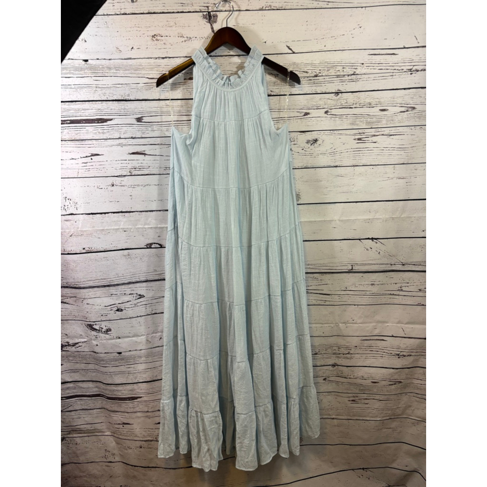 Women's Indigo Soul Light Blue Tiered Halter Maxi Dress Size L - Picture 2 of 10